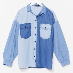 Nasty Gal | Oversized Two Tone Denim Shirt - US 4